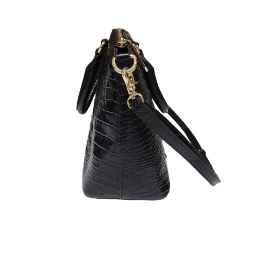 Brahmin Melbourne Duxbury Collection Satchel Bag Medium Black Croc-Embossed - Picture 5 of 16